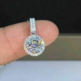 【送料無料】ネックレス　ラウンドブリリアントハローペンダントkホワイトチェーンゴールド2ct round brilliant moissanite halo pendant 14k white gold over without chain