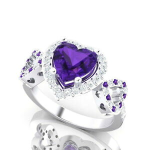 �y���������z�l�b�N���X�@�z���C�g�S�[���hpurple promise heart ring wedding women anniversary ring white gold finish