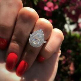【送料無料】ネックレス　kホワイトゴールドナシダブルカットハローリング20 ct dvvs1 pear cut double halo ring engagement ring in 14k white gold over
