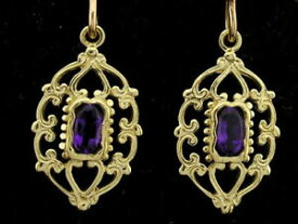 【送料無料】ネックレス　イエローゴールドアメジストイヤリングドロップe069 genuine 9ct yellow gold natural amethyst drop earrings filigree dangles