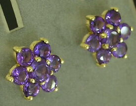 【送料無料】ネックレス　ゴールドアメジストスタッドイヤリングクラスタe059 genuine 9ct gold natural amethyst large blossom stud earrings cluster