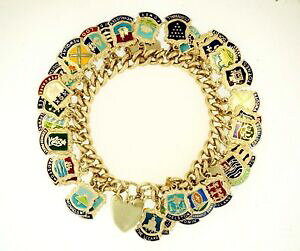 �y���������z�l�b�N���X�@�u���X���b�g�~��sterling silver 675 rounded curb w uk towns cities charm bracelet 6mm wide