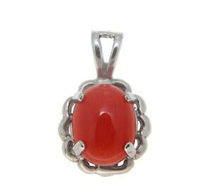 �y���������z�l�b�N���X�@�J�{�V�����y���_���g�\���b�hk�z���C�g�S�[���hgenuine natural oval cabochon red coral pendant solid 14k white gold