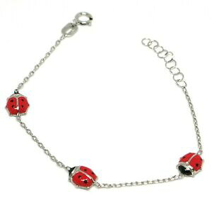 �y���������z�l�b�N���X�@�u���X���b�g�z���C�g�S�[���h�^�C��bracelet white gold 18k 750, for girl, ladybugs glazed tiles, length 14 cm