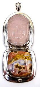 yzlbNX@sNNI[cub_X^[OZbgWXp[y_g925pink quartz buddha head and jasper pendant set in sterling silver stamped 925