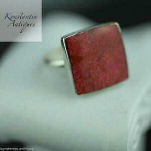 �y���������z�l�b�N���X�@�r���e�[�W�X�^�[�����O�V���o�[�����O�X�N�G�Avintage sterling silver ring red coral square