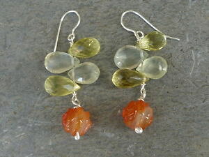yzlbNX@CAO925NI[cearrings silver 925,prehnites, quartz lemon and cornelian