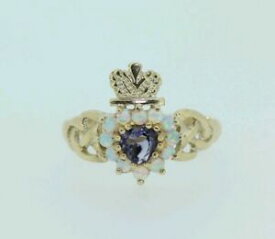 【送料無料】ネックレス　イエローゴールドタンザナイトオパールッドクラダリング9ct yellow gold tanzanite and opal claddagh ring