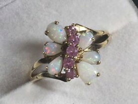 【送料無料】ネックレス　ゴールドレディースオパールピンクサファイアクラスタリングlarge 9ct gold ladies opal pink sapphire cluster ring