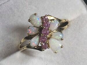 yzlbNX@S[hfB[XIp[sNTt@CANX^Olarge 9ct gold ladies opal pink sapphire cluster ring