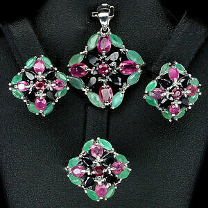 yzlbNX@X^[OVo[Ghr[Tt@CACOy_gOsterling silver 925 emerald ruby sapphire earrings pendant ring sz o5 us 75