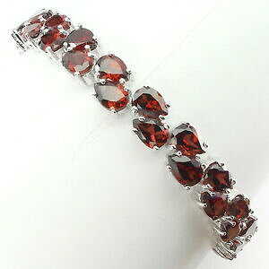 yzlbNX@X^[O9252ejX7C`sterling silver 925 genuine natural garnet gemstone 2 row tennis bracelet 7 inch