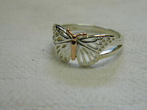 �y���������z�l�b�N���X�@�V���o�[�E�F�[���Y�S�[���h�o�^�t���C�����O�T�C�Yclogau silver amp; 9ct welsh gold butterfly ring size p rrp 13900
