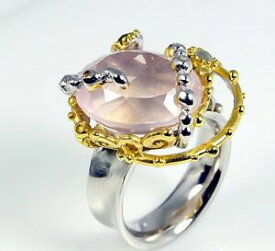 【送料無料】ネックレス　スターリングシルバーローズピンククォーツリングゴールドプレートサイズartisan 925 sterling silver rose pink quartz ring with gold plate size p