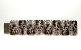 【送料無料】ネックレス　ビンテージエナメルサイアムワイドパネルブレスレットvintage 925 silver large filigree enamel siam niello wide panel bracelet 592g