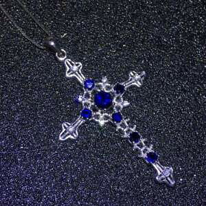 yzlbNX@Tt@CANy_g925X^[O`F[certified natural sapphire cross pendant 925 sterling silver chain wedding gift