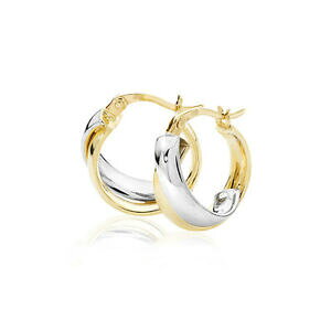 �y���������z�l�b�N���X�@�z���C�g�C�G���[�S�[���h�t�[�v�C�������O 9ct white amp; yellow gold hoop earrings