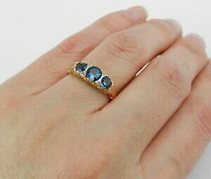 yzlbNX@Tt@CAA[fR14ctCF[S[h3ct3ct round blue sapphire art deco trilogy engagement ring 14ct yellow gold over
