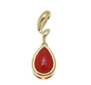 �y���������z�l�b�N���X�@genuine natural pear shape cabochon red coral pendantsolid 14k yellow goldgenuine natural pear shape cabochon red coral pe