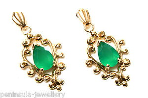 �y���������z�l�b�N���X�@�S�[���h�O���[���C�������O�h���b�v9ct gold green agate ornate drop dangly earrings made in uk gift boxed