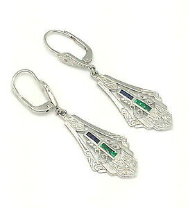 yzlbNX@COGhTt@CAA[fRX^[OVo[earrings emerald sapphire amp; brilliant art deco 925 sterling silver