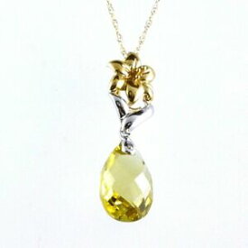 【送料無料】ネックレス　レモンシトリンカットドロップペンダントホワイトゴールドlemon citrine briolette cut drop pendant, 10k solid yellow amp; white gold w18