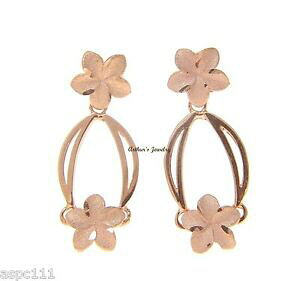 �y���������z�l�b�N���X�@�\���b�h�s���N���[�Y�S�[���h�n���C�A���v�������A�C�������O14k solid pink rose gold hawaiian plumeria flower dangling earrings