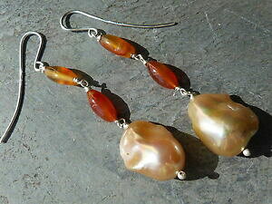 �y���������z�l�b�N���X�@�C�A�����O925earrings silver 925, cornelian and pearls