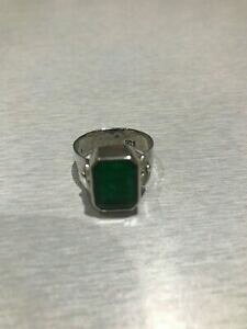 �y���������z�l�b�N���X�@�����O�O���[���X�g�[���G�������h�J�b�gring womens greenstone hammered silver modernist emeraldcut