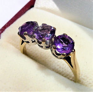 yzlbNX@S[hAWXgOTCY9ct gold amethyst three stone ring, size m 12