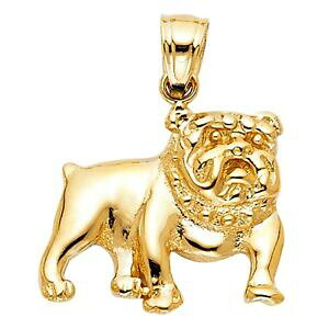 �y���������z�l�b�N���X�@14k�C�^���A�u���h�b�O�y���_���g15mmx19mmhigh polished 14k yellow solid italian gold bulldog pendant charm 15mm x 19mm