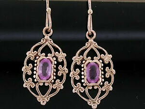 yzlbNX@e069 9k 9ctS[hnaturalsNTt@CACAOe069 genuine 9k 9ct rose gold natural pink sapphire drop earrings filigree