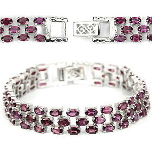 yzlbNX@X^[O925[hCgK[lbg37C`sterling silver 925 genuine natural rhodolite garnet three row bracelet 7 inch