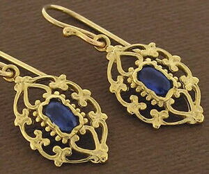 yzlbNX@\bhCG[S[hTt@CAhbvCOe069 genuine 9ct solid yellow gold natural sapphire filigree drop earrings