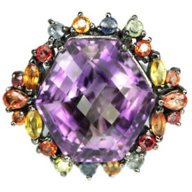 【送料無料】ネックレス　アメジストマルチカラーサファイアスターリングシルバーリング3395ct real purple amethyst amp; multi color sapphire sterling 925silver ring 65