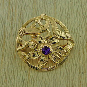 yzlbNX@S[hAWXgt[fUCu[`1963 uk hallmarked 9ct gold 021ct amethyst flower design brooch jd11