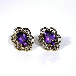 yzlbNX@9ct9kAWXgsAXCO9ct 9k gold amethyst filigree stud earrings