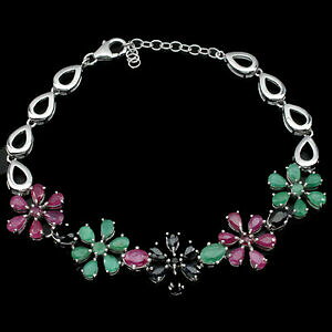 yzlbNX@X^[OVo[r[GhTt@CAt[uXbgC`sterling silver 925 genuine ruby, emerald amp; sapphire flower bracelet 759 inch