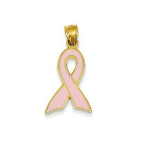 【送料無料】ネックレス　イエローゴールドラージエナメルピンクリボンペンダント14k yellow gold large enameled pink breast cancer awareness ribbon pendant
