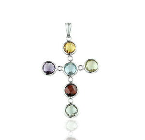 �y���������z�l�b�N���X�@k�z���C�g�S�[���h�N���X�y���_���g14k white gold multicolored gemstone cross pendant
