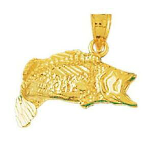 �y���������z�l�b�N���X�@�C�G���[�S�[���h�y���_���g�A�����J14k yellow gold bass fish pendant charm, made in usa