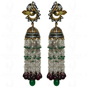 �y���������z�l�b�N���X�@�p�[�����r�[�G�������h�y���h�b�g�X�^�[�����O�V���o�[�r�[�h�C�������Opearl, ruby, emerald amp; peridot bead earrings in 925 sterling silver se031001