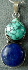 【送料無料】ネックレス　ターコイズラピスラソリッドスターリングシルバーペンダント160 ct natural turquoise amp; lapis solid sterling silver pendant 4175