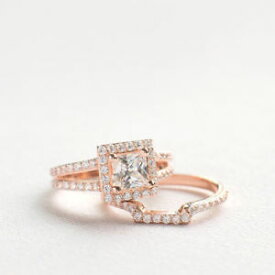 【送料無料】ネックレス　25 ct14kセット25 ct princess 14k rose gold over bridal engagement wedding ring set for gift