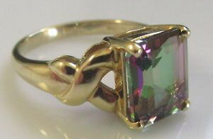 yzlbNX@CG[S[hgp[YOTCYsecondhand 9ct yellow gold rectangular mystic fire topaz ring size n 12