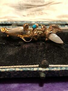 yzlbNX@rNgAK[lbgu[`quality 9ct victorian turquiose seedpearl and garnet bird brooch