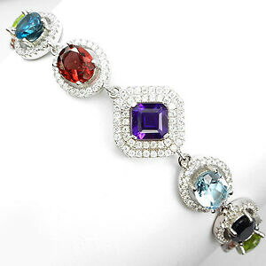 yzlbNX@AWXgVgTt@CAX^[OVo[uXbgsublime natural amethyst,citrine,sapphire,gems,cz sterling 925 silver bracelet 7