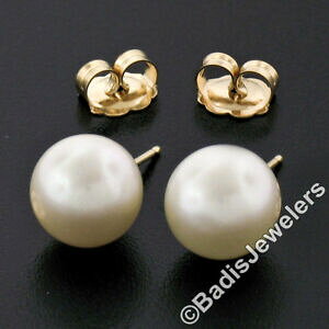 �y���������z�l�b�N���X�@k�C�G���[�S�[���h�X�^�b�h�C�������O 14k yellow gold genuine large 87mm fine white cultured pearl stud earrings