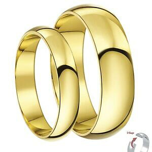 �y���������z�l�b�N���X�@�C�G���[�S�[���h9ct yellow gold d shaped his amp; hers 3amp;5mm 4amp;6mm light weight wedding rings