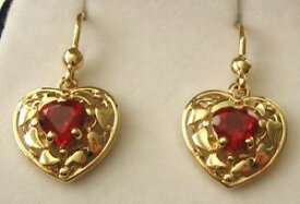 【送料無料】ネックレス　イエローゴールドラブハートルビードロップフックイヤリングgenuine solid 9k 9ct yellow gold love heart ruby drop hook earrings